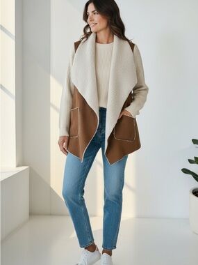 Moth Brown & Cream Faux-Shearling Open Cardigan